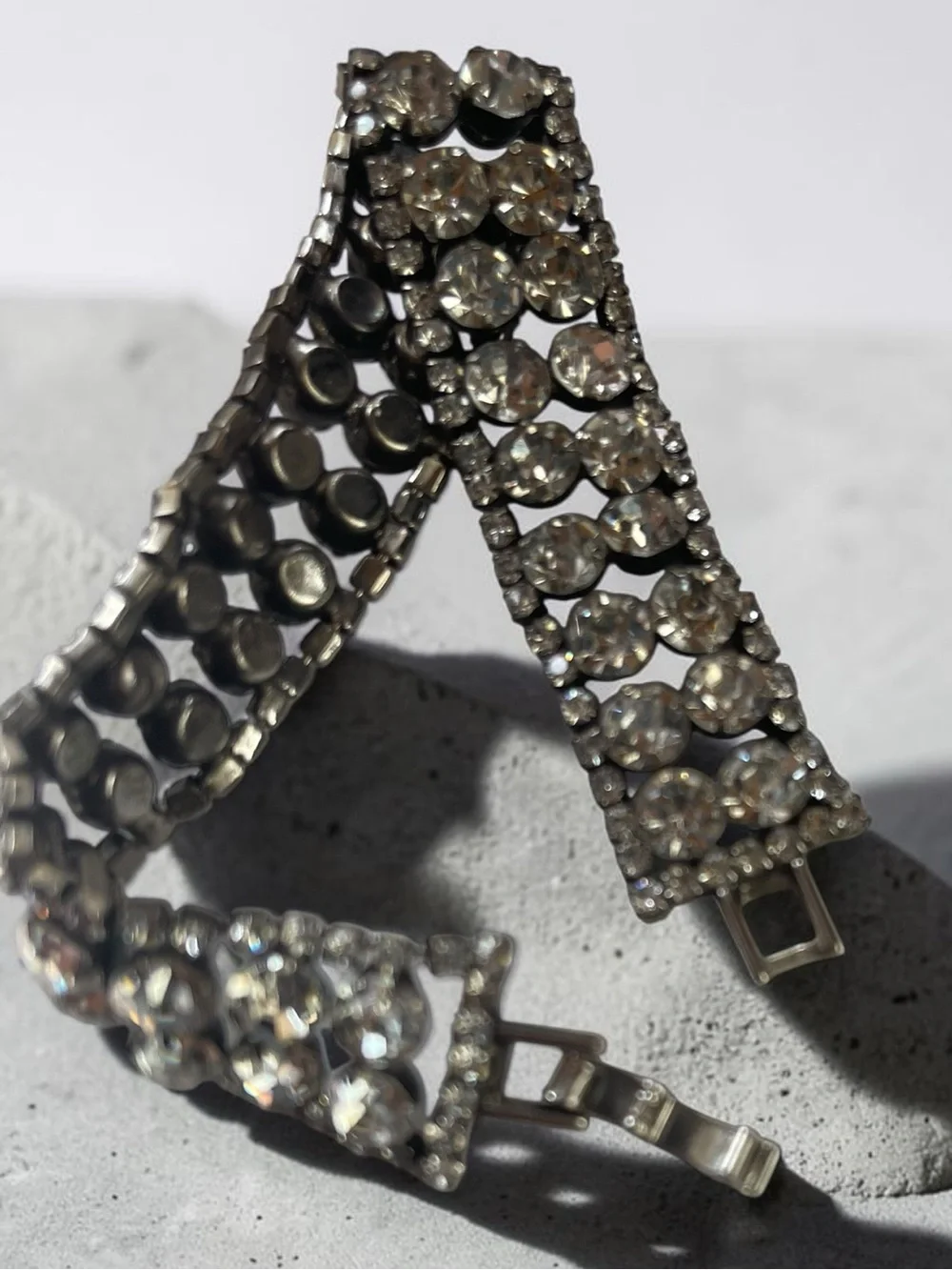 Vintage Style Multi Row Prong Set Rhinestone Statement Bracelet
